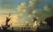 Monamy, Peter A royal yacht and other shipping off the coast Spain oil painting artist
